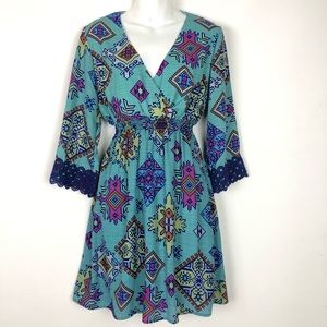 Anthropologie // sz S blue vneck dress mini